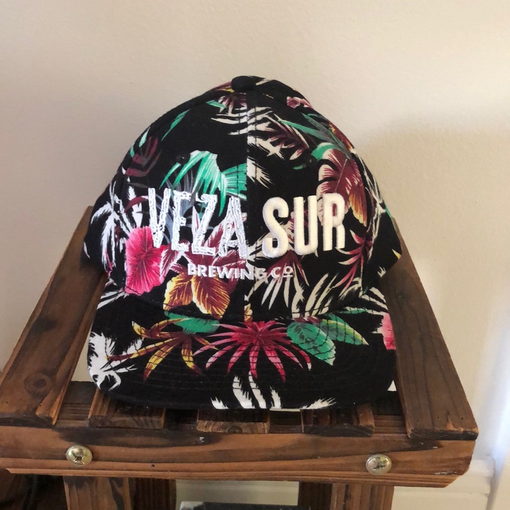 Veza Sur Brewing Co. hat - stylish tropical flowers on black.